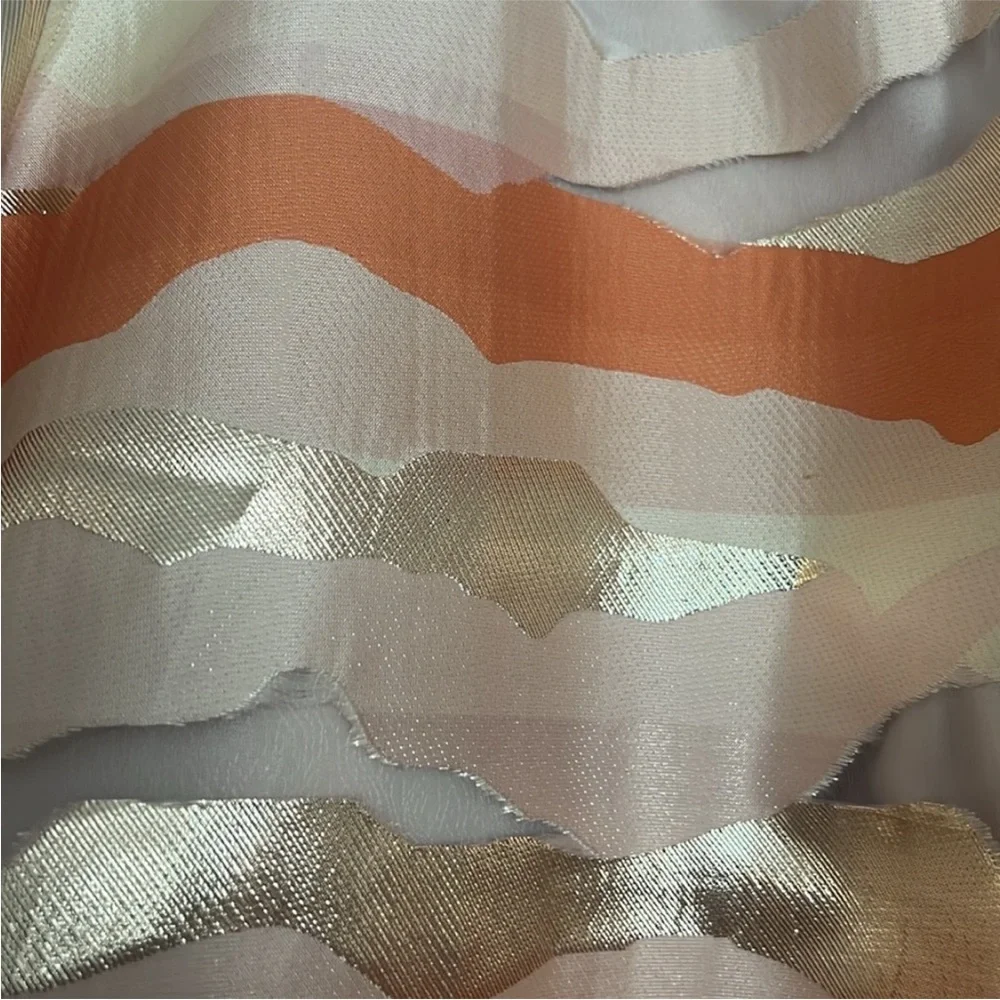 Marie Oliver Peach & Gold Metallic Stripe Ruffle Top